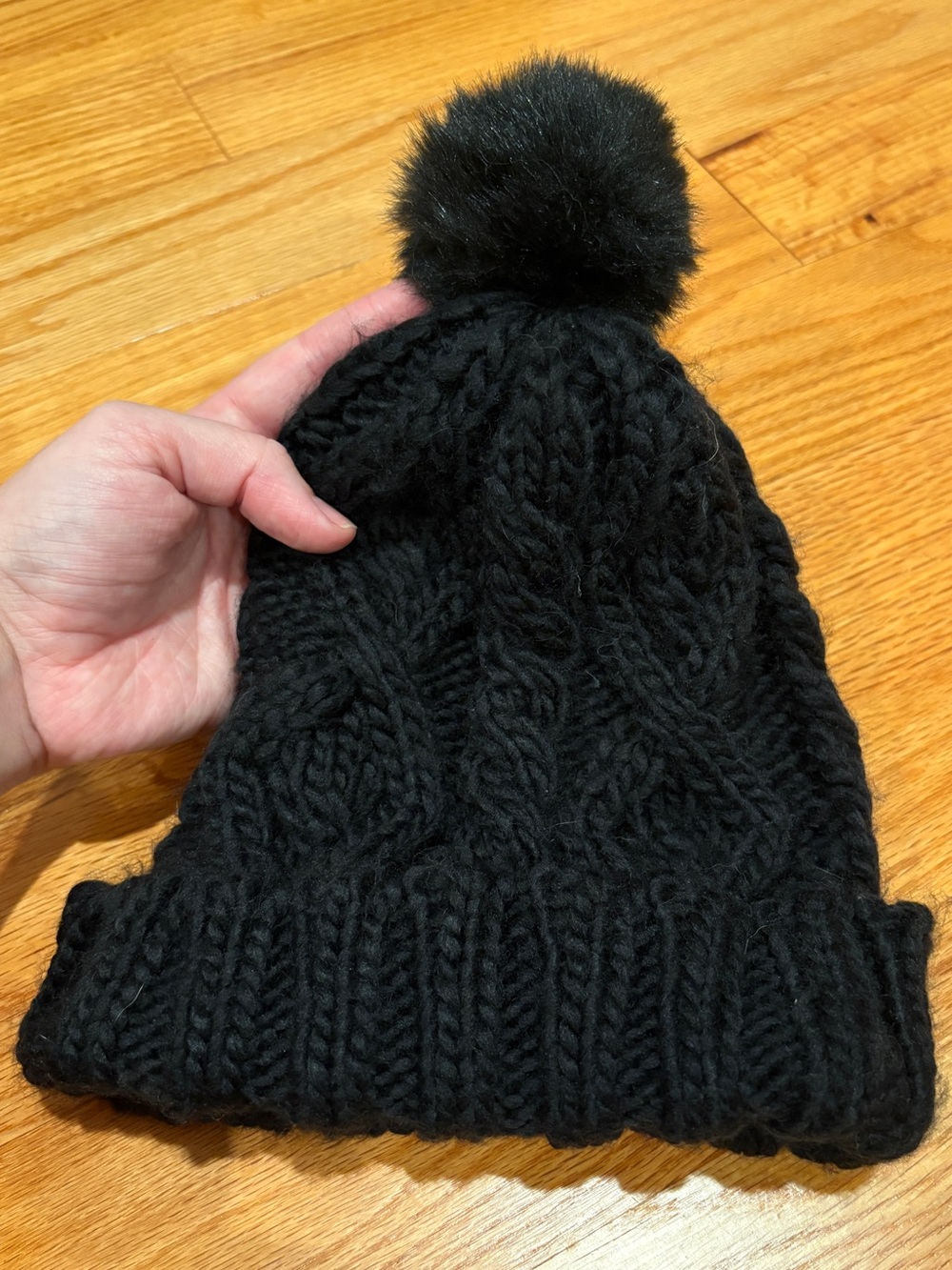 Black Knit Pom Beanie - Women Accessories